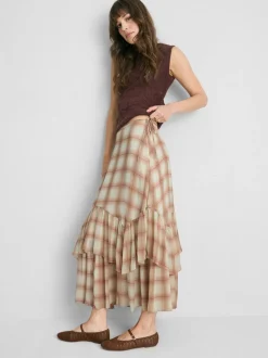 Chiffon-Maxirock mit Rüschen und Print