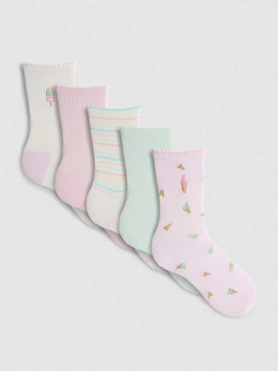 Crew-Socken mit Eiscreme-Print, 5er-Pack