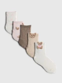 Crew-Socken mit hohem Baumwollanteil und Bärendesign, 5er-Pack