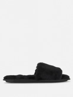 Flauschige Slipper mit überkreuzten Riemen