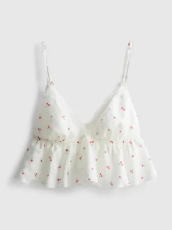 Fließender Bralette-BH mit Spitzenbesatz und Kirschmuster