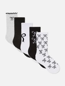 Gemusterte Crew-Socken mit Schleifendesign, 5er-Pack