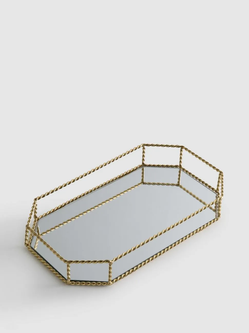 Geometrisches Spiegeltablett mit Seilrahmen