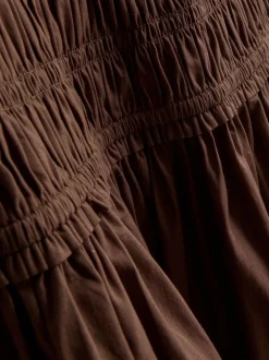 Gerafftes Baumwoll-Midikleid mit Karree-Ausschnitt