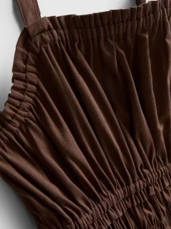 Gerafftes Baumwoll-Midikleid mit Karree-Ausschnitt