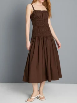 Gerafftes Baumwoll-Midikleid mit Karree-Ausschnitt
