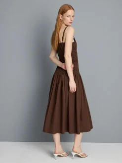 Gerafftes Baumwoll-Midikleid mit Karree-Ausschnitt