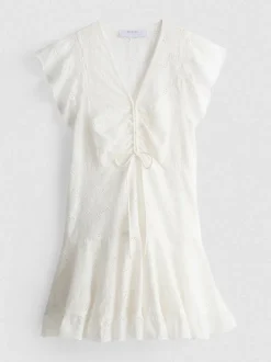 Gerafftes Baumwoll-Minikleid mit Lochstickerei