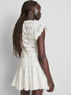 Gerafftes Baumwoll-Minikleid mit Lochstickerei