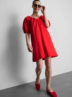 Gerafftes Minikleid mit Puffärmeln