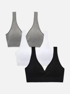 Gerippte BHs mit V-Ausschnitt, 3er-Pack