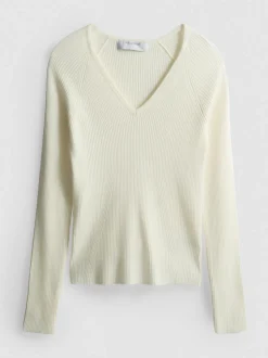 Gerippter Pullover mit V-Ausschnitt