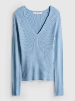 Gerippter Pullover mit V-Ausschnitt