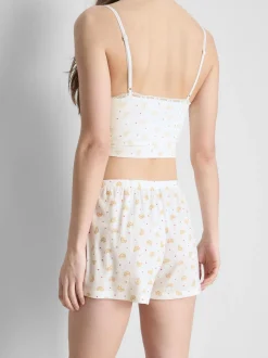 Gerippte Schlafanzugshorts mit Print