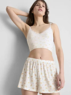Gerippte Schlafanzugshorts mit Print