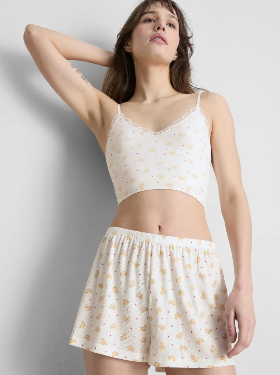 Gerippte Schlafanzugshorts mit Print