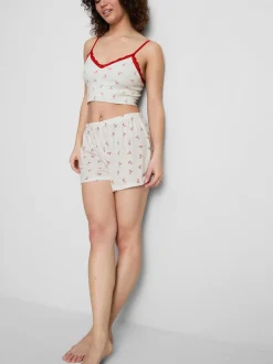 Gerippte Schlafanzugshorts mit Print