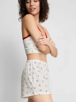 Gerippte Schlafanzugshorts mit Print