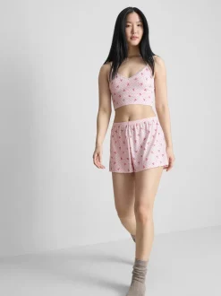 Gerippte Schlafanzugshorts mit Print