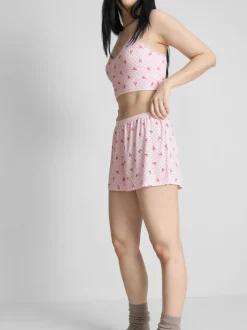 Gerippte Schlafanzugshorts mit Print