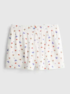 Gerippte Schlafshorts mit Schmetterlingsmuster