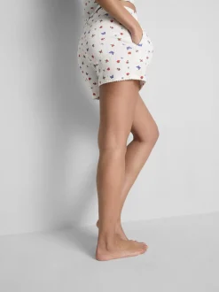 Gerippte Schlafshorts mit Schmetterlingsmuster