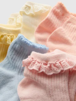 Gerippte Socken in Viertellänge mit Rüschenbündchen, 5er-Pack