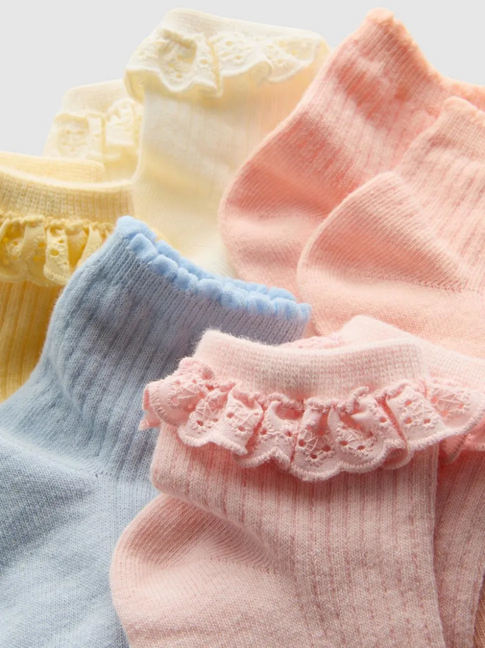 Gerippte Socken in Viertellänge mit Rüschenbündchen, 5er-Pack