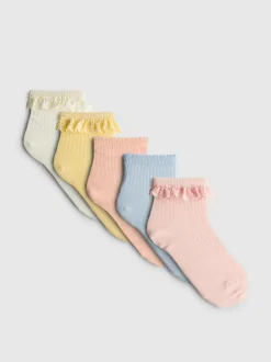 Gerippte Socken in Viertellänge mit Rüschenbündchen, 5er-Pack