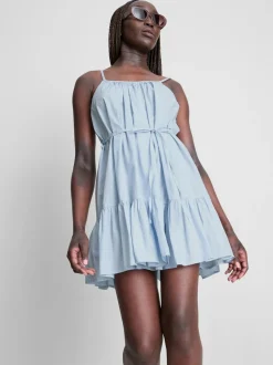 Gerüschtes Minikleid aus Popeline