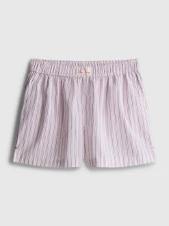 Gestreifte Baumwoll-Schlafshorts mit Room Service-Print