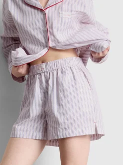 Gestreifte Baumwoll-Schlafshorts mit Room Service-Print
