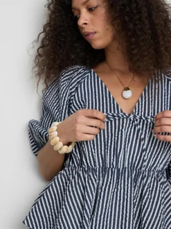 Gestreifte „Paula Echevarría“ Seersucker-Bluse mit Puffärmeln