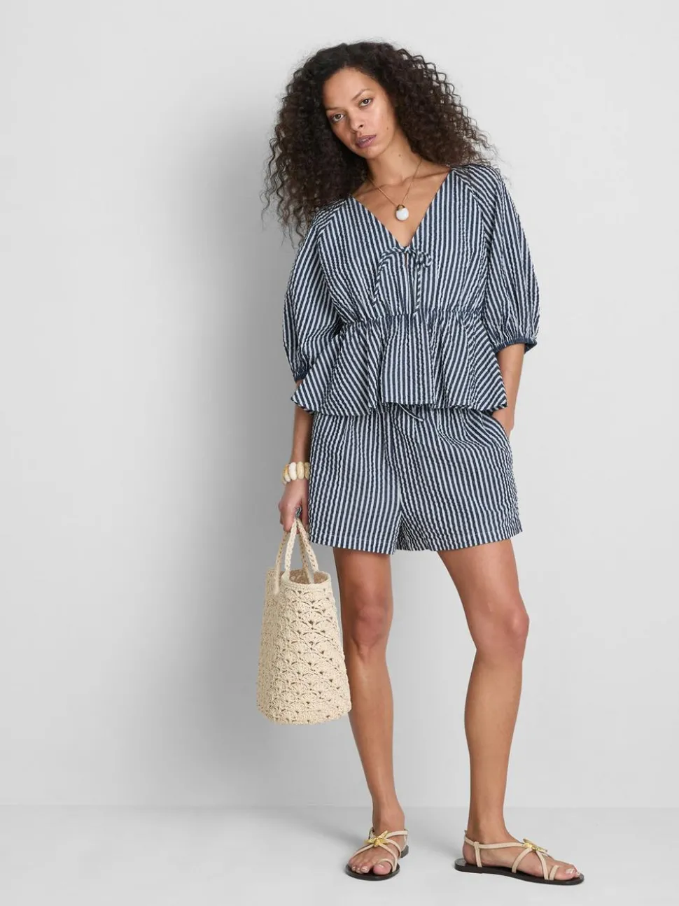 Gestreifte „Paula Echevarría“ Seersucker-Bluse mit Puffärmeln
