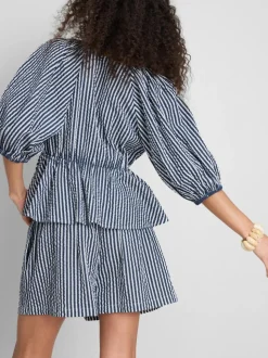 Gestreifte „Paula Echevarría“ Seersucker-Bluse mit Puffärmeln