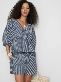 Gestreifte „Paula Echevarría“ Seersucker-Bluse mit Puffärmeln