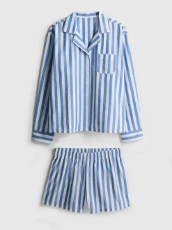 Gestreifter Baumwoll-Schlafanzug mit Hemd und Shorts