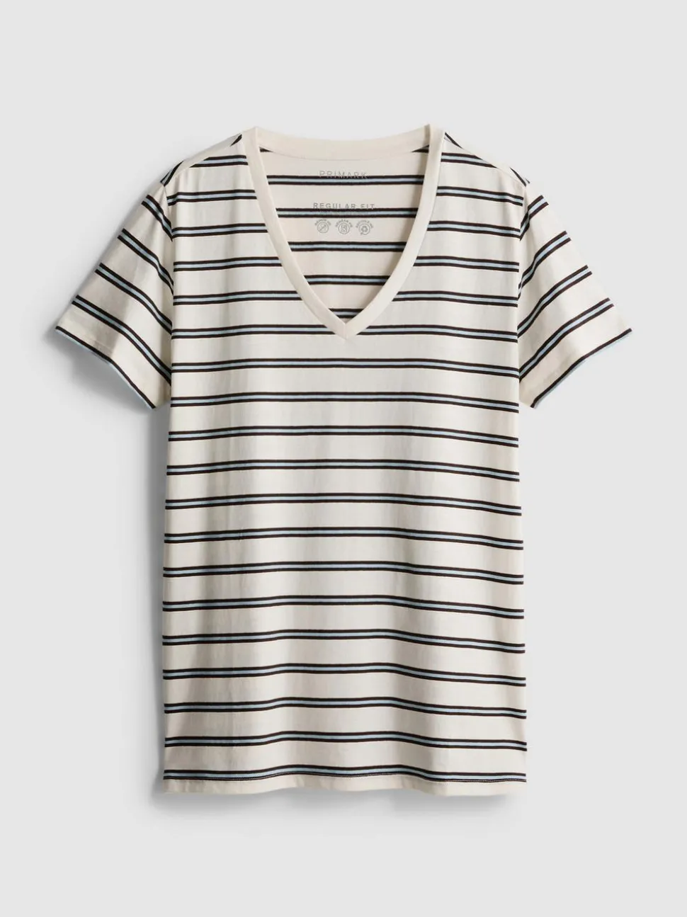 Gestreiftes Baumwoll-T-Shirt mit V-Ausschnitt