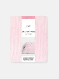 Gestreiftes Bettwäscheset aus Seersucker, Doppelbett