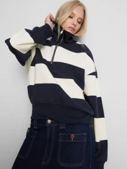 Gestreiftes „By Coleen“ Sweatshirt mit halbem Reißverschluss