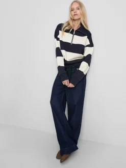 Gestreiftes „By Coleen“ Sweatshirt mit halbem Reißverschluss
