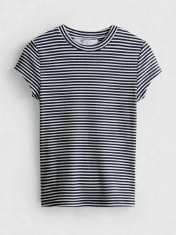 Gestreiftes, geripptes T-Shirt mit Flügelärmeln