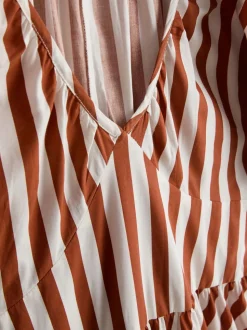 Gestreiftes Midaxikleid aus Baumwolle