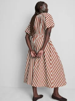 Gestreiftes Midaxikleid aus Baumwolle