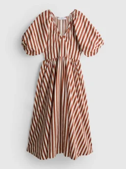 Gestreiftes Midaxikleid aus Baumwolle
