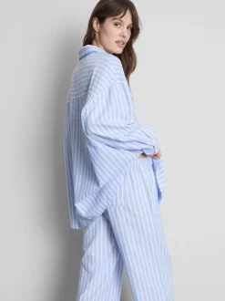 Gestreiftes Oxford-Schlafanzugshirt aus Baumwolle