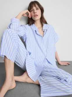 Gestreiftes Oxford-Schlafanzugshirt aus Baumwolle