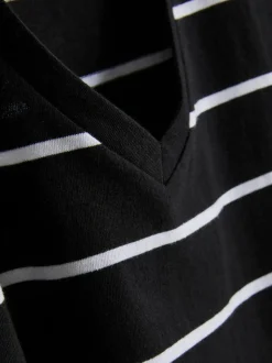 Gestreiftes T-Shirt aus reiner Baumwolle mit V-Ausschnitt