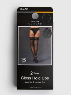 Glänzende, halterlose Strümpfe, 15 den, 2er-Pack