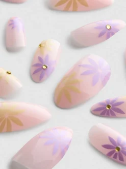 Glänzende Kunstnägel mit Blumendesign, 24er-Pack